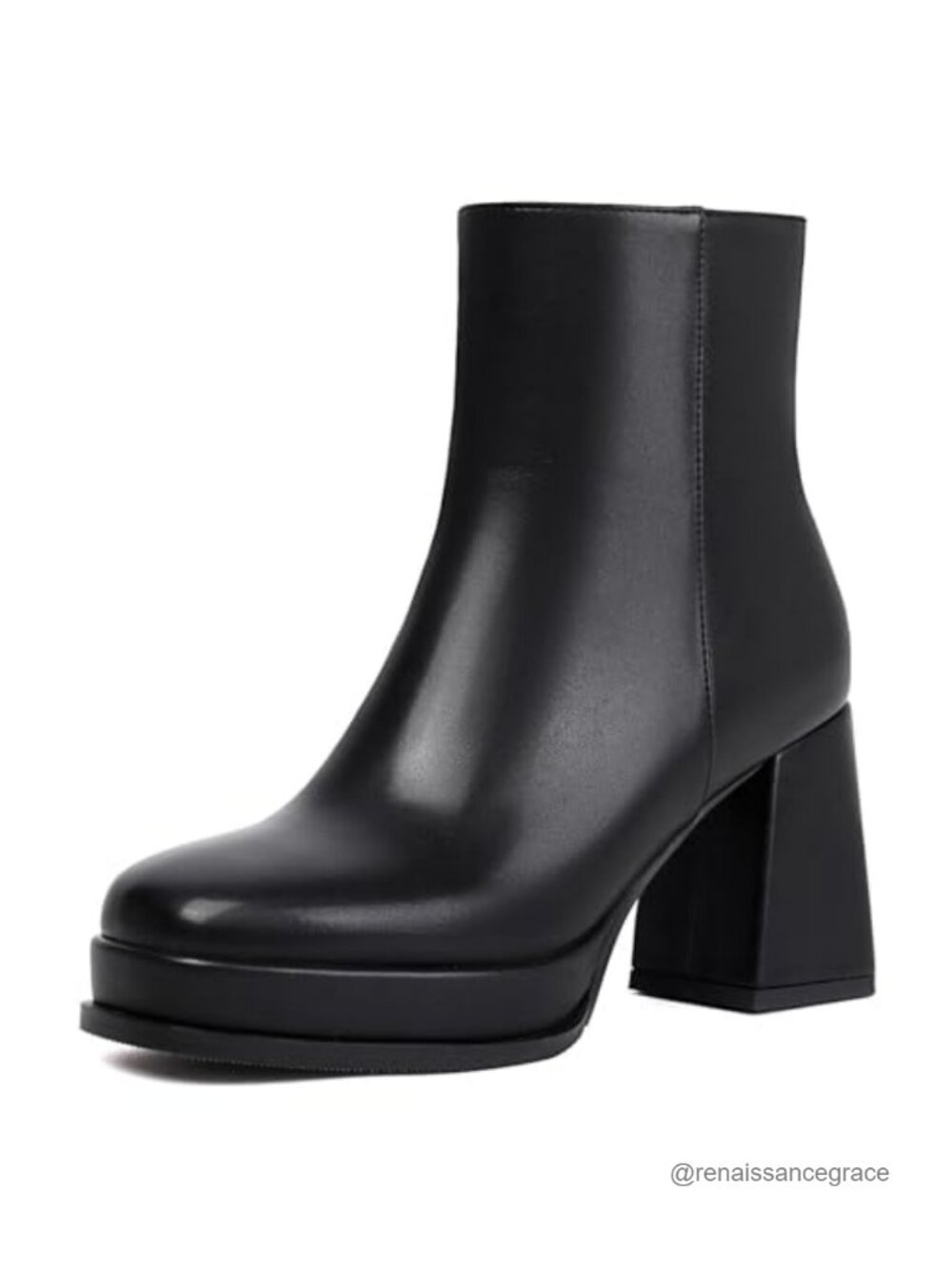Chunky Platform Ankle Boots Square Toe Back Zipper Latex Insoles Women Heeled